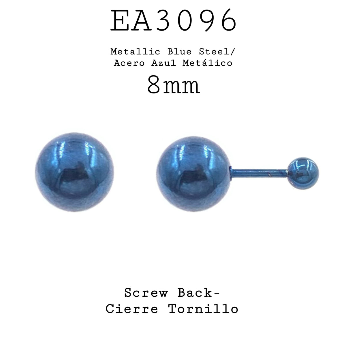 Round Plain Ball Screw Back Stainless Steel Stud Earrings