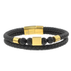 Men's Black Obsidian Onyx Lava Beaded Bracelet in Stainless Steel