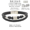 Men's Black Obsidian Onyx Lava Beaded Bracelet in Stainless Steel