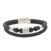 Men's Black Obsidian Onyx Lava Beaded Bracelet in Stainless Steel