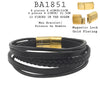 Men's Black Leather Multi Layer Bracelet in Stainless Steel