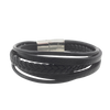 Men's Black Leather Multi Layer Bracelet in Stainless Steel