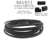 Men's Black Leather Multi Layer Bracelet in Stainless Steel