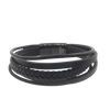 Men's Black Leather Multi Layer Bracelet in Stainless Steel