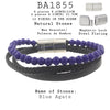 Men's Blue Agate Beaded Bracelet in Black Leather and Stainless Steel