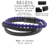 Men's Blue Agate Beaded Bracelet in Black Leather and Stainless Steel