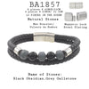 Men's Black Obsidian, Grey Gallstone Beaded Bracelet in Black Leather and Stainless Steel