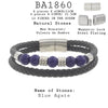 Men's Blue Agate Beaded Bracelet in Black Leather and Stainless Steel