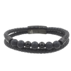 Men's Volcanic Black Lava Stone Beaded Bracelet in Stainless Steel