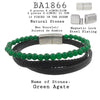 Men's Green Agate Beaded Bracelet in Black Leather and Stainless Steel