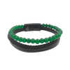 Men's Green Agate Beaded Bracelet in Black Leather and Stainless Steel