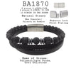 Men's Volcanic Lava, Grey Gallstone Beaded Bracelet in Black Leather and Stainless Steel