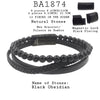 Men's Black Obsidian Onyx Lava Beaded Leather Bracelet in Stainless Steel