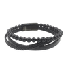 Men's Black Obsidian Onyx Lava Beaded Leather Bracelet in Stainless Steel