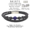 Men's Volcanic Lava, Blue Agate Beaded Bracelet in Black Leather and Stainless Steel