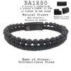 Beaded Men's Volcanic Black Lava Stone Leather Bracelet and Stainless Steel
