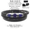 Men's Volcanic Lava, Grey Gallstone, Blue Agate Beaded Bracelet in Black Leather and Stainless Steel
