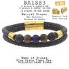 Men's Volcanic Lava, Tiger Eye, Blue Agate Beaded Bracelet in Black Leather and Stainless Steel