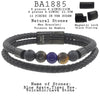 Men's Volcanic Lava, Tiger Eye, Blue Agate Beaded Bracelet in Black Leather and Stainless Steel