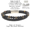 Men's Volcanic Lava, Tiger Eye, Beaded Bracelet in Black Leather and Stainless Steel