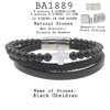 Men's Volcanic Lava and Cross Beaded Bracelet in Black Leather and Stainless Steel