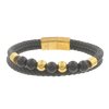 Men's Volcanic Lava Beaded Bracelet in Black Leather and Stainless Steel