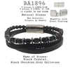 Men's Black Crystal, Grey Gallstone, Black Lave Beaded Bracelet in Black Leather and Stainless Steel