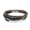 Men's Tiger Eye Beaded Bracelet in Black Leather and Stainless Steel