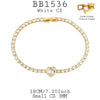 Classic Tennis Bracelet with Heart Cut Cut Solitaire CZ in Plated Brass