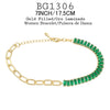 18k Gold-Filled  Half Paper Clip Link, Half Baguette Cut Green CZ Bracelet, 7.2"
