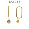 CZ Dangle Gold Plated Oval Shaped Stainless Steel Huggie Hoop Earrings, 15mm