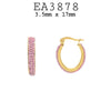 Gold Plated All Around Oval Crystal Pave Set Small  Stainless Steel Hoop Earrings, 17mm