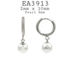 Small Hoop and White Pearl Dangle Earrings in Stainless Steel 2mmx 10mm