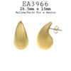 Top Quality Gold Plated, Silver Chunky Tear Drop Earrings in Stainless Steel, 26mm