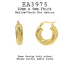Twisted Round Gold Stainless Steel Hoop Hinged Closure Earrings, 20mm