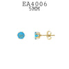 Light Blue Round Gold Plated Stainless Steel CZ Studs Earrings, 5mm