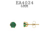 Green Round Gold Plated Stainless Steel CZ Studs Earrings, 6mm