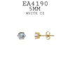 Gold Plated Round Stainless Steel CZ Studs Earrings, 5mm