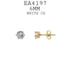 Round Gold Plated Stainless Steel CZ Studs Earrings, 6mm