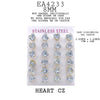 24 pcs On Card Heart Cut CZ Stainless Steel Stud Earrings, 8mm