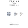 White Princess Square Cut Cubic Zirconia Stainless Steel Stud Earrings, 6mm