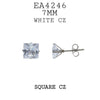 Princess Square Cut Cubic Zirconia Stainless Steel Stud Earrings, 7mm