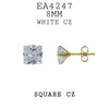 Princess Square Cut Cubic Zirconia Stainless Steel Stud Earrings, 8mm