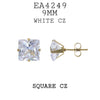 Princess Square Cut Cubic Zirconia Stainless Steel Stud Earrings, 9mm