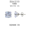 Princess Square Cut Cubic Zirconia Stainless Steel Stud Earrings, 9mm