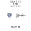 24 pcs On Card Heart Cut CZ Stainless Steel Stud Earrings, 6mm