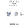 Heart Cut Cubic Zirconia Stainless Steel Stud Earrings, 7mm