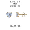 Heart Cut Cubic Zirconia Stainless Steel Stud Earrings, 8mm