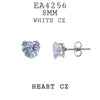 Heart Cut Cubic Zirconia Stainless Steel Stud Earrings, 8mm