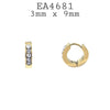 Small Huggie Stainless Steel Hoop Cubic Zirconia Earrings Unisex, 3mmx9mm
